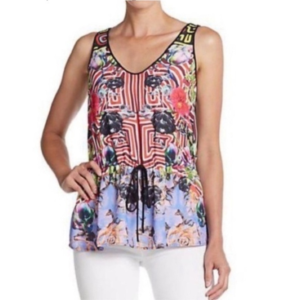CLOVER CANYON FLORAL MAZE PRINTED DRAWSTRING WAIST TANK TOP SZ S